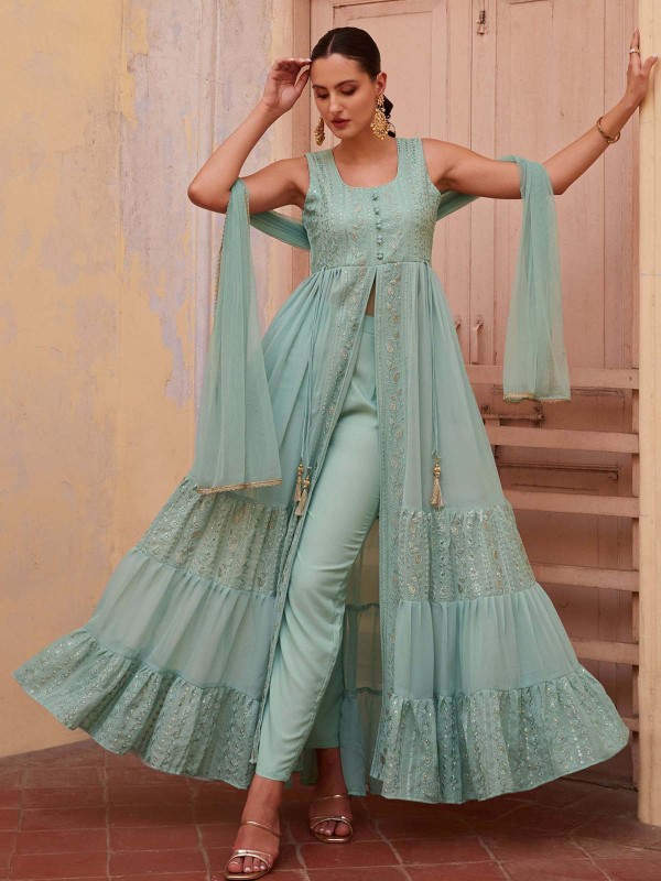 Sky Blue Pure Georgette Salwar Kameez